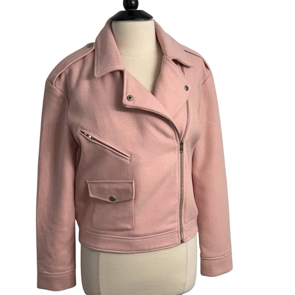 Lucy Paris Women's Long Sleeve, Wool Blend Moto‎ Jacket Front, Pink, Size L